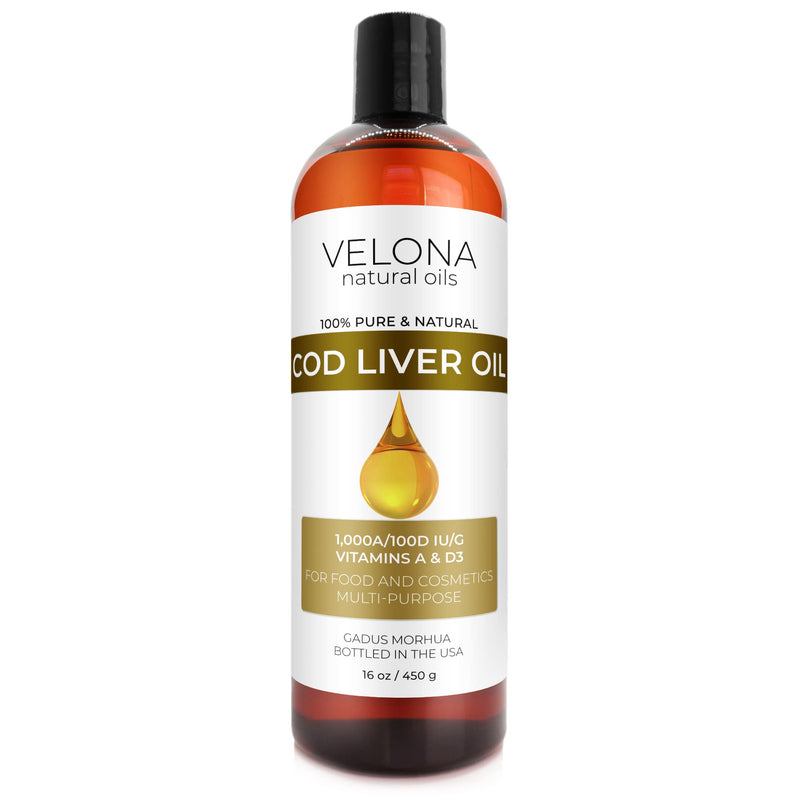 velona Cod Liver Oil - 16 oz | 1,000A/100D IU/g Omega 3 Vitamins A & D3 | Norwegian Arctic Sustainably Sourced Nordic Oil | Hair, Body and Skin Care | Use Today - Enjoy Results