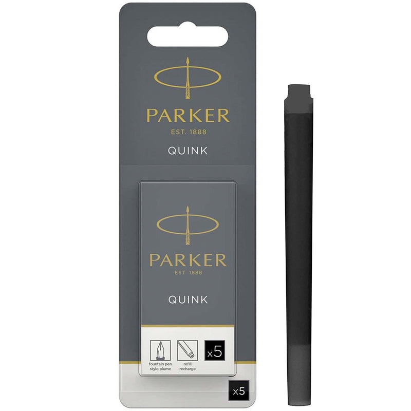 PARKER QUINK Long Fountain Pen Ink Refill Cartridges, Black, 5 Count