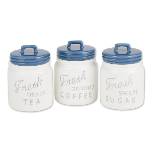 DII Design Kitchen Accessories Collection Ceramics, Jar Canister Set, Blue, 3