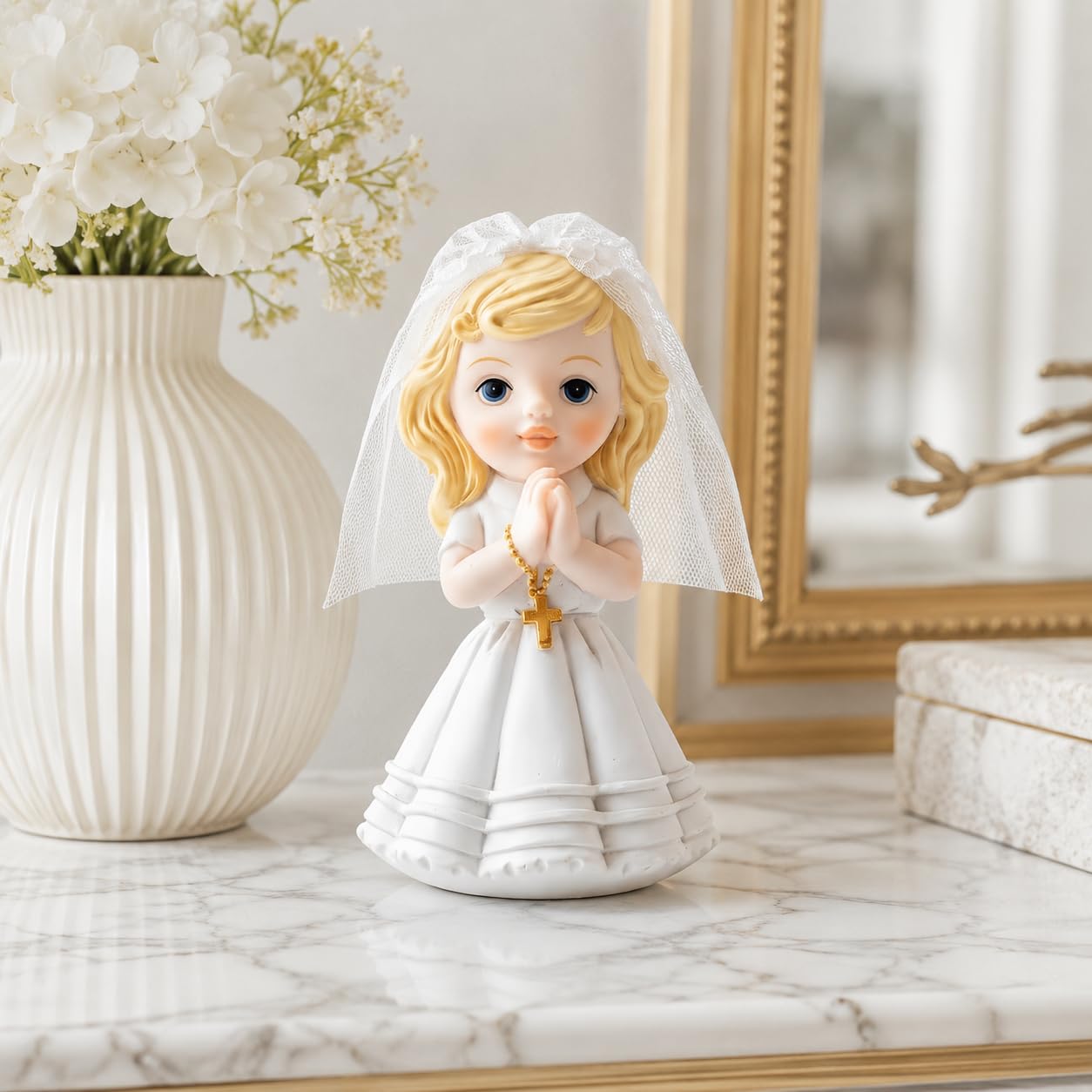 Comfy Hour Praying Girl Communion Collection Resin Praying Girl with Rosary Figurine Keepsake My First Communion