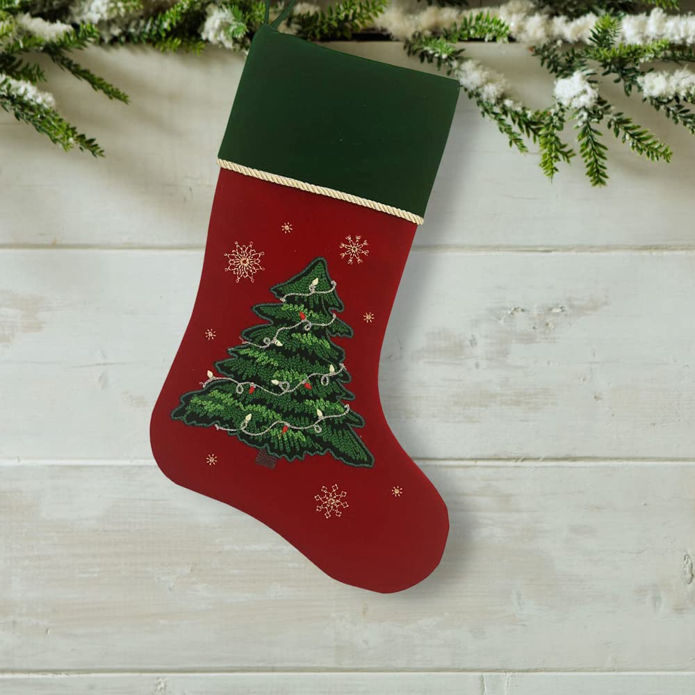 Comfy Hour Joyful Holiday Collection 20" Winter Christmas Tree Stocking Red, Polyresin