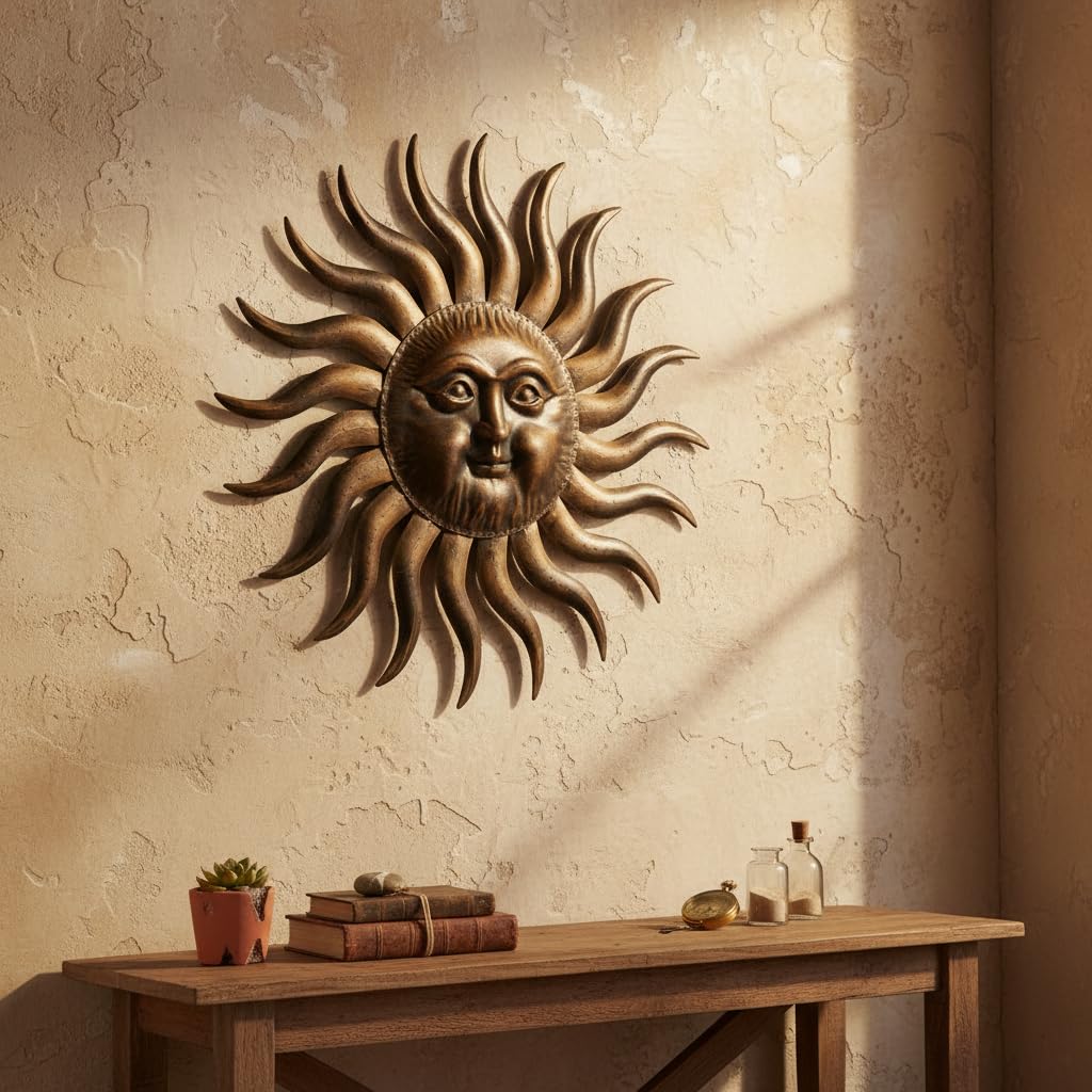 Comfy Hour 31 Inch Large Metal Sun Wall Art, 3D Sunface Decor