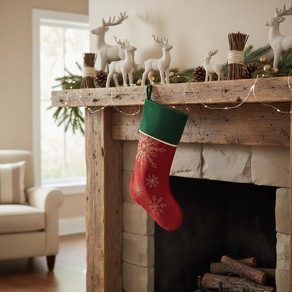 Comfy Hour Winter Holiday Home Collection 20" Winter Christmas Snowflake Stocking Red, Polyester