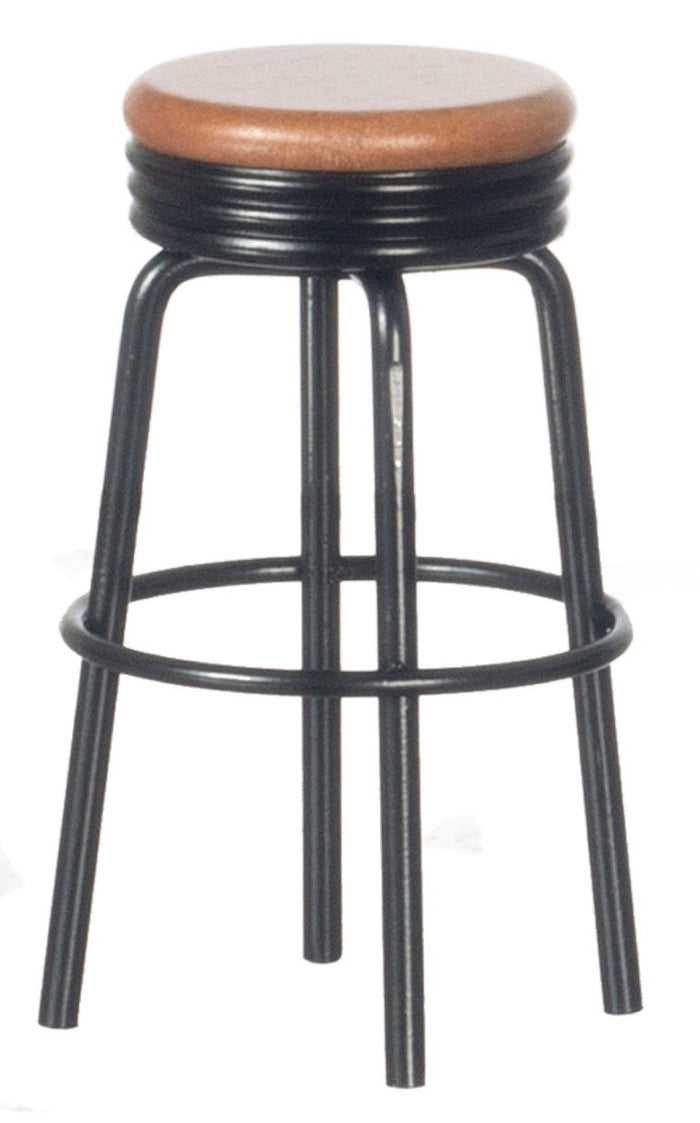 Aztec Imports Dollhouse Miniature 1:12 Scale 1950's Black and OAK Stool #T4241