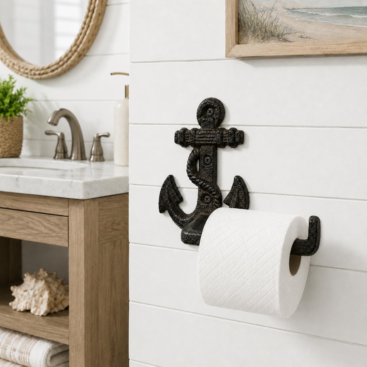 Comfy Hour 9.2 Inch Nautical Toilet Paper Holder, Anchor Decor, Set of 1