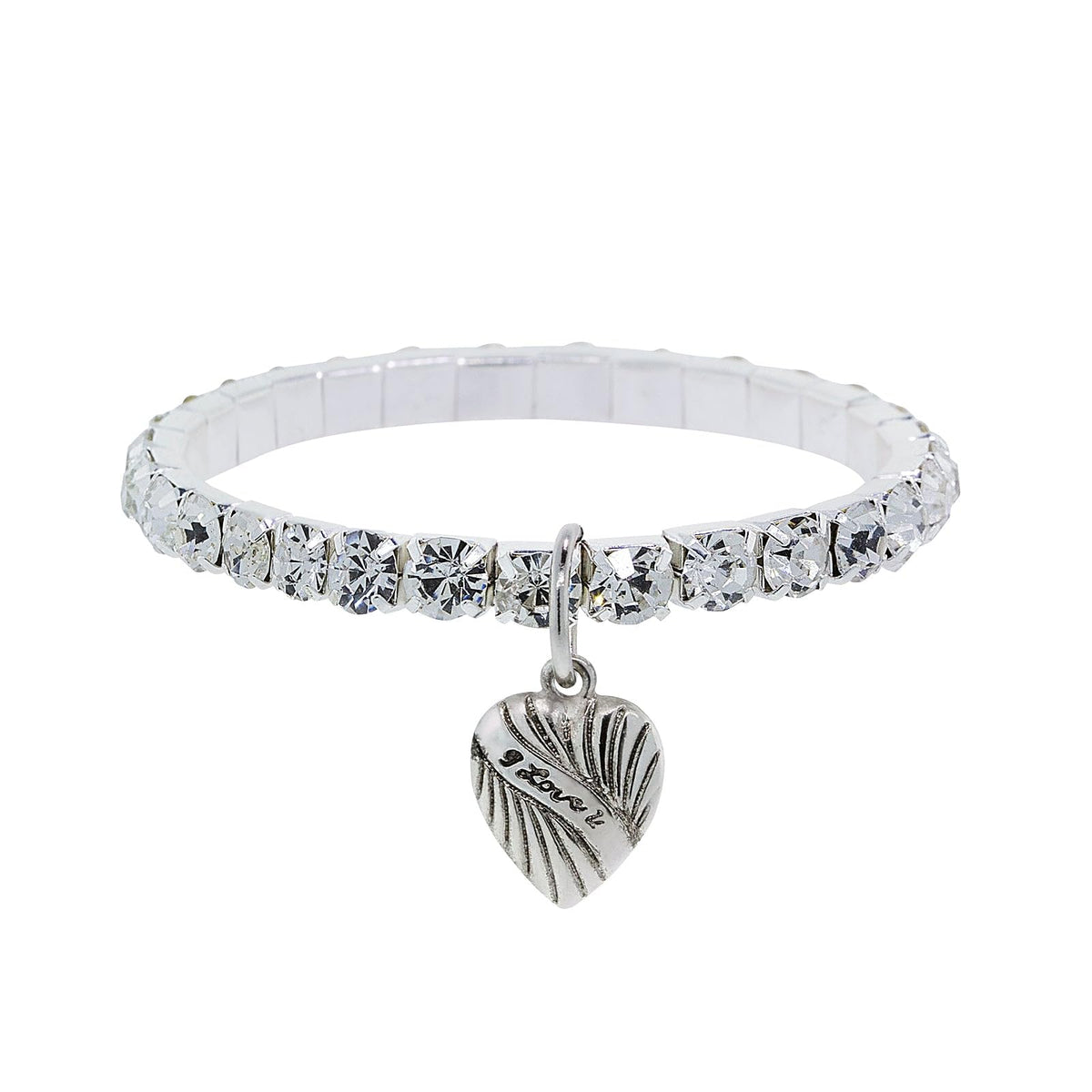 1928 Jewelry Company Bracelet, Heart Charm With "I Love You" Inscription, Crysta
