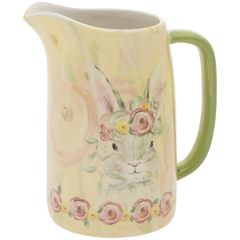 Boston International Drink Pitcher Ceramic Serveware Water & Cold Beverage Jug, 5.5 Cups, Bunny Flower Crown