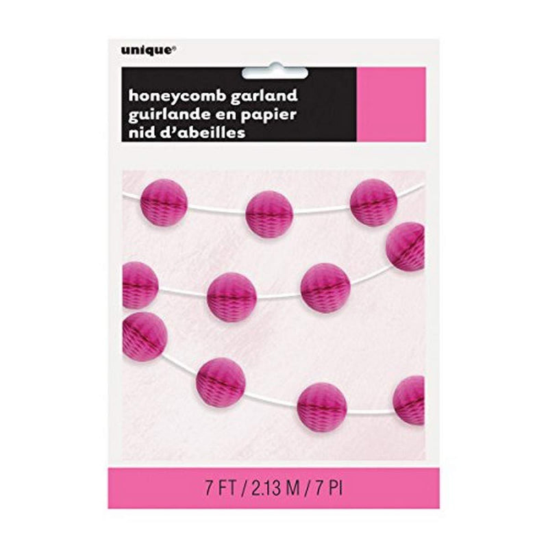 Unique Industries, Honeycomb Ball Garland, Party Supplies - Hot Pink, 7 Feet