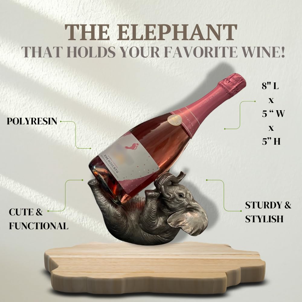 Comfy Hour Our Cute Elephant Friends Collection Resin 5" Silvery Elephant Wine Rack Bottle Holder