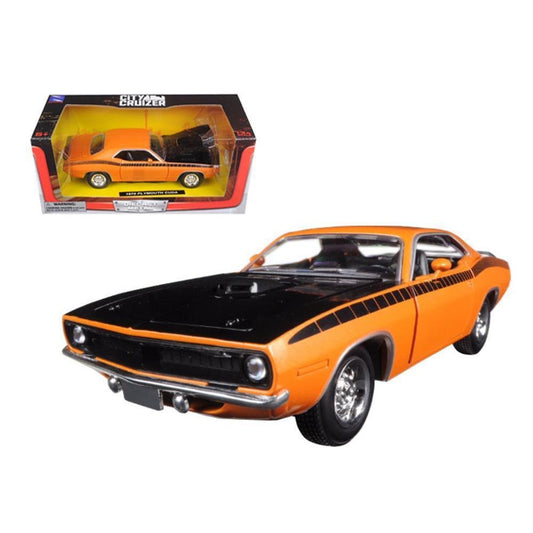 New Ray Toys 71875 1970 Plymouth Cuda Orange with Black 1/24 Diecast Model Car