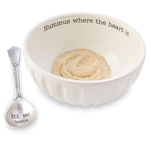 Mud Pie Hummus Bowl and Spoon Set, 3" x 6", Dolomite