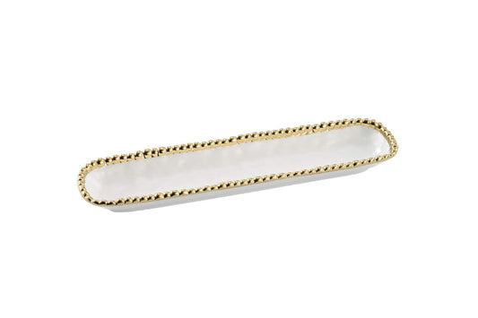 Pampa Bay Porcelain Cracker Cheese and Charcuterie Tray (White and Gold)