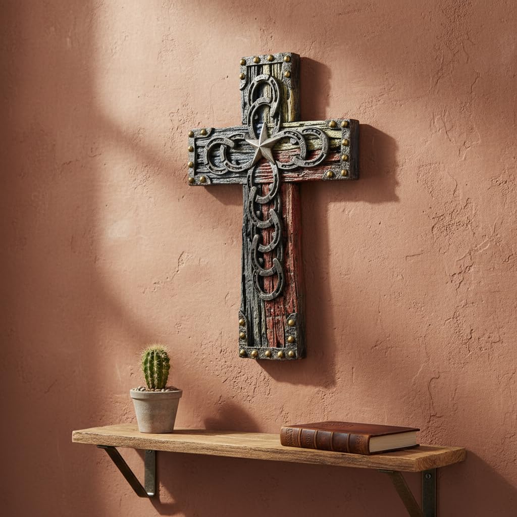 Comfy Hour 9.1 Inch Cross for Wall, Horseshoe Cross Wall Decor