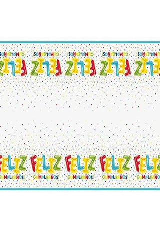 Unique Industries Feliz Cumpleanos Balloon Birthday Rectangular Plastic Tablecover - 1 Pc