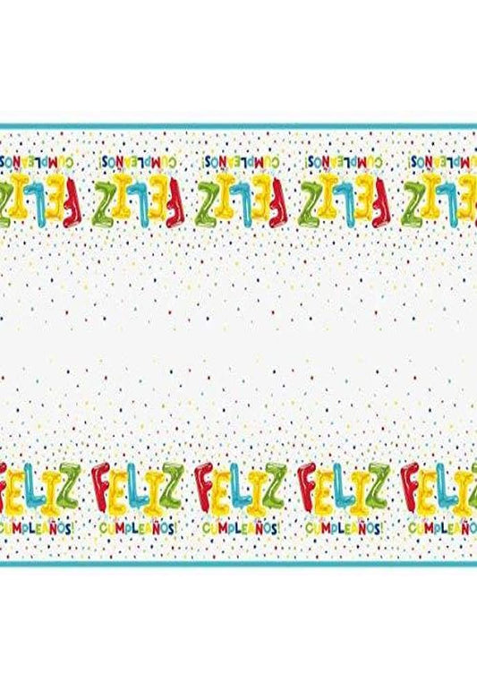 Unique Industries Feliz Cumpleanos Balloon Birthday Rectangular Plastic Tablecover - 1 Pc