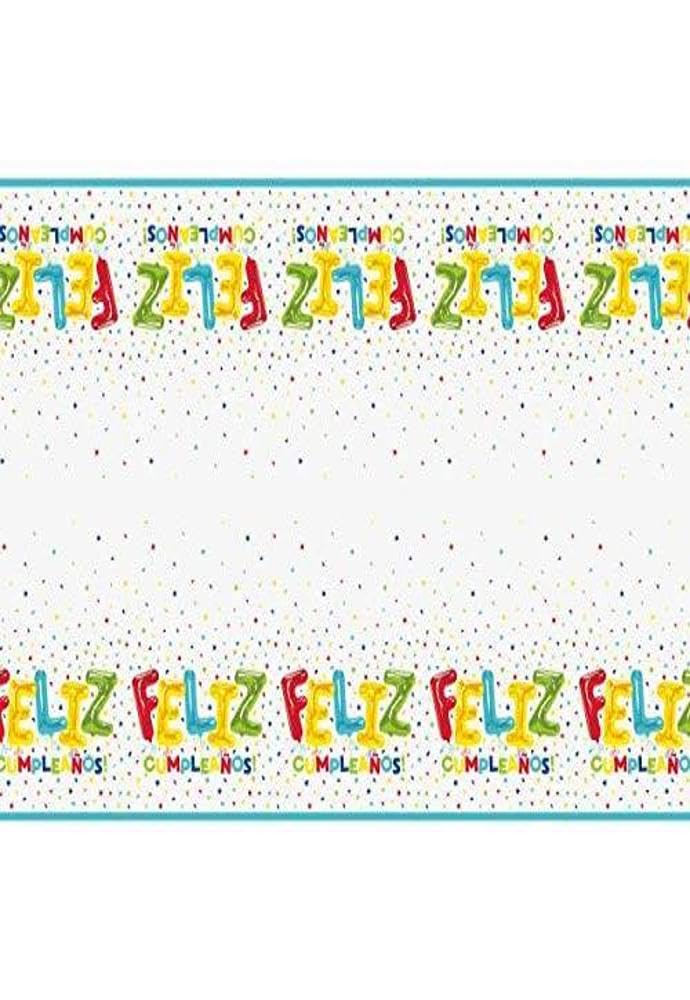 Unique Industries Feliz Cumpleanos Balloon Birthday Rectangular Plastic Tablecover - 1 Pc