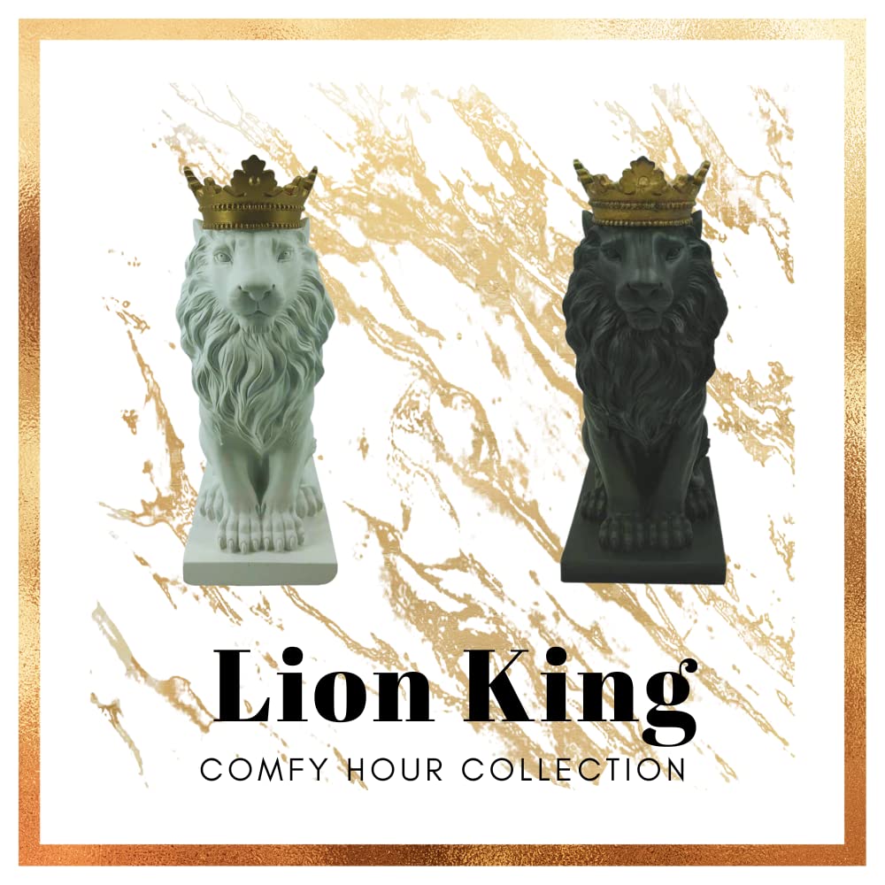 Comfy Hour Farmhouse Home Decor Collection 15" Resin Stone Lion Figurine King of Forest Statue Sculpture Home Decoration, Black & Gold