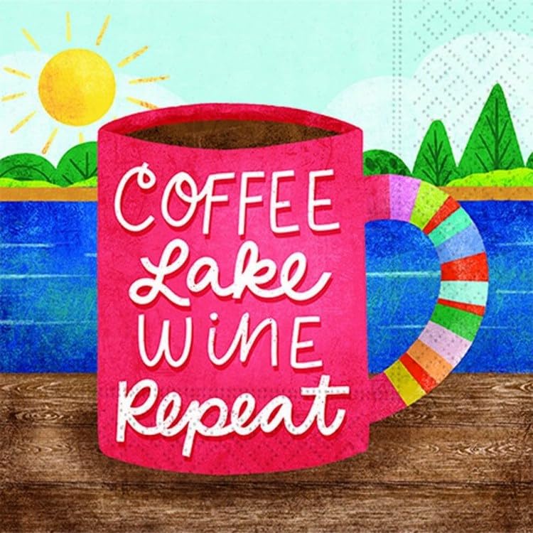 DESIGN DESIGN Coffee Lake Wine Repeat Beverage Napkin, Party Supplies