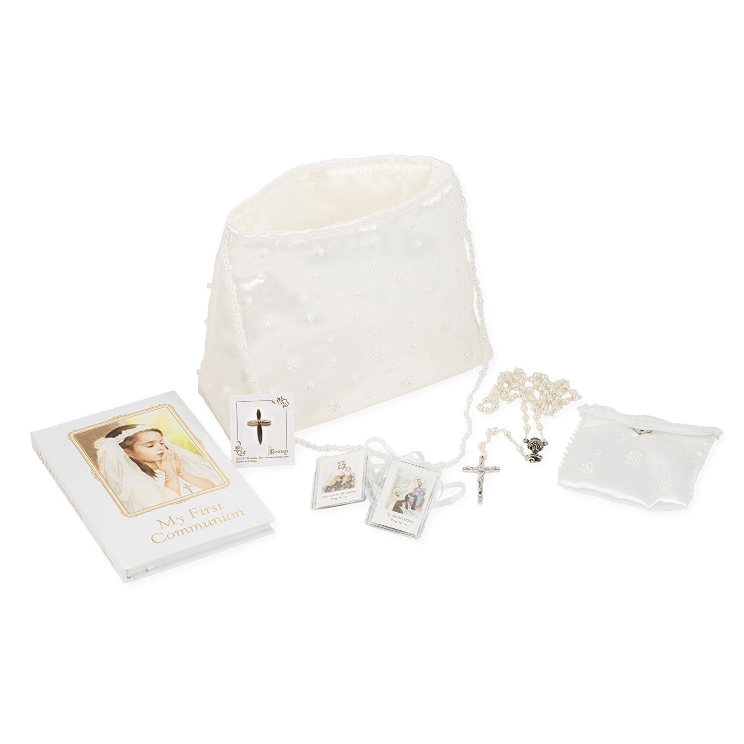 6 Communion 6 Pc Set W/Beaded Purse And Rosary Bag by Roman