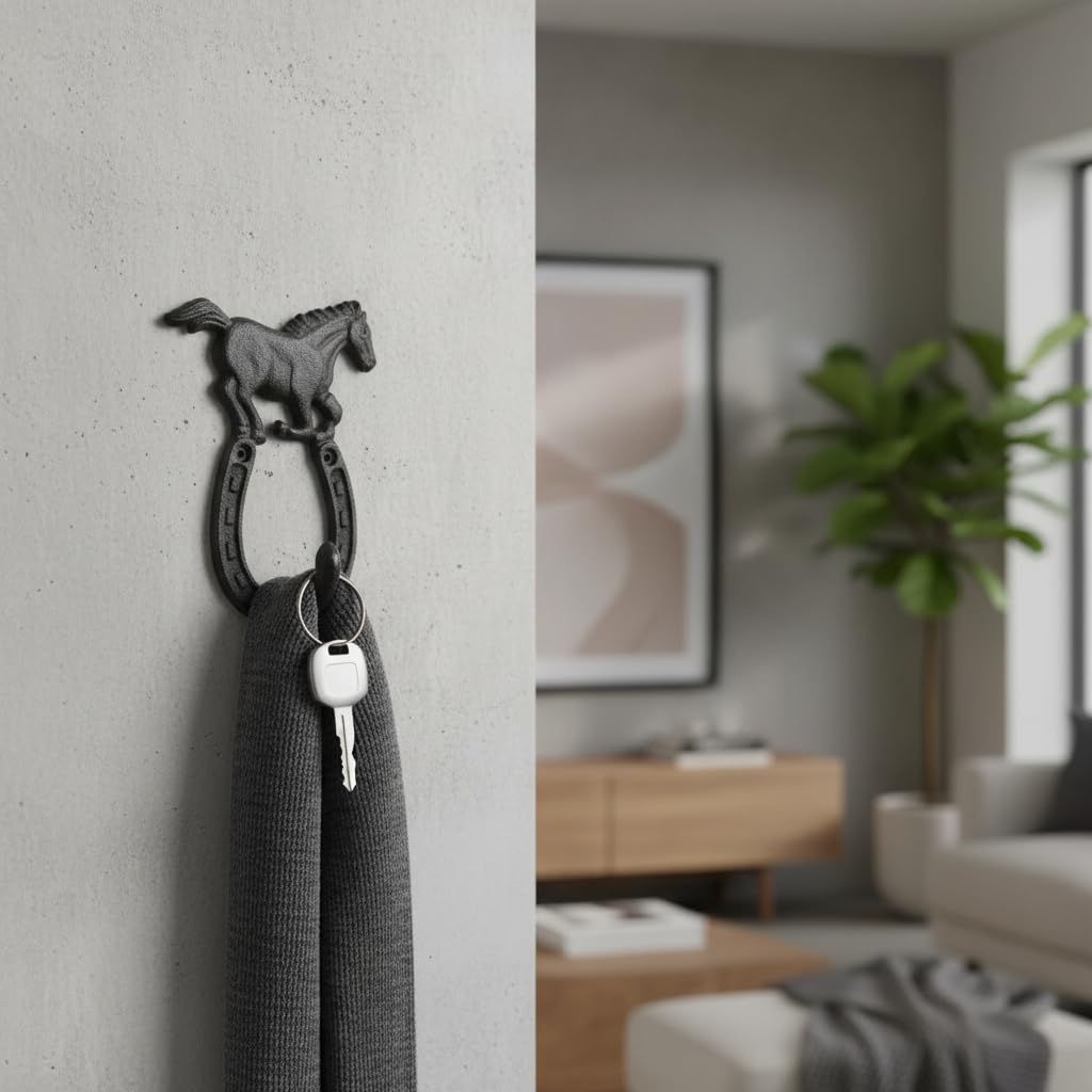 Comfy Hour 9.5 Inch Horse Hooks, Black Horseshoe Wall Hook, Single