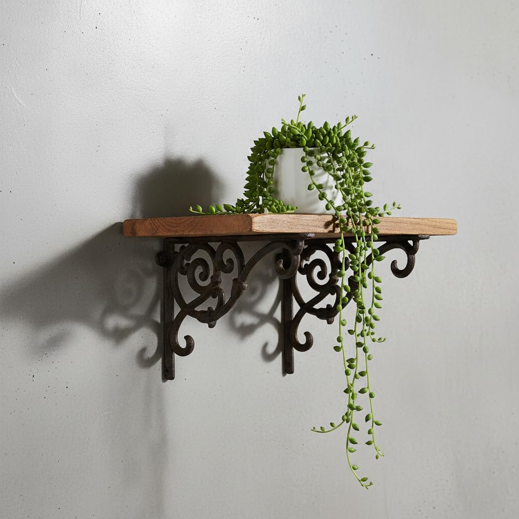 Comfy Hour Antique and Vintage Collection Cast Iron Outdoor Garden Wall Mount Bracket Plant Hanger, Set of 2