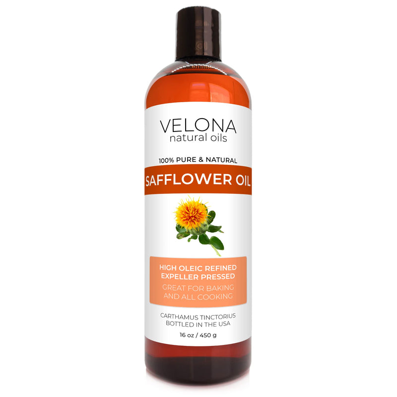 velona Safflower Oil 16 oz | 100% Pure and Natural Carrier Oil | Refined, Cold Pressed | Cooking, Skin, Hair, Body & Face Moisturizing | Use Today - Enjoy Results