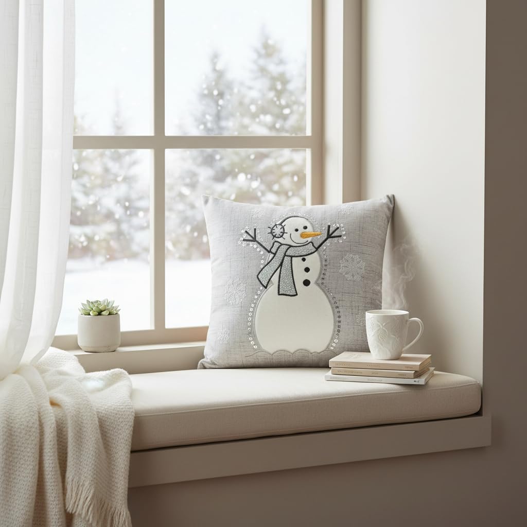 Comfy Hour 14x14 Snowman Pillow, Christmas Cushion, Rustic Decor, Set of 1