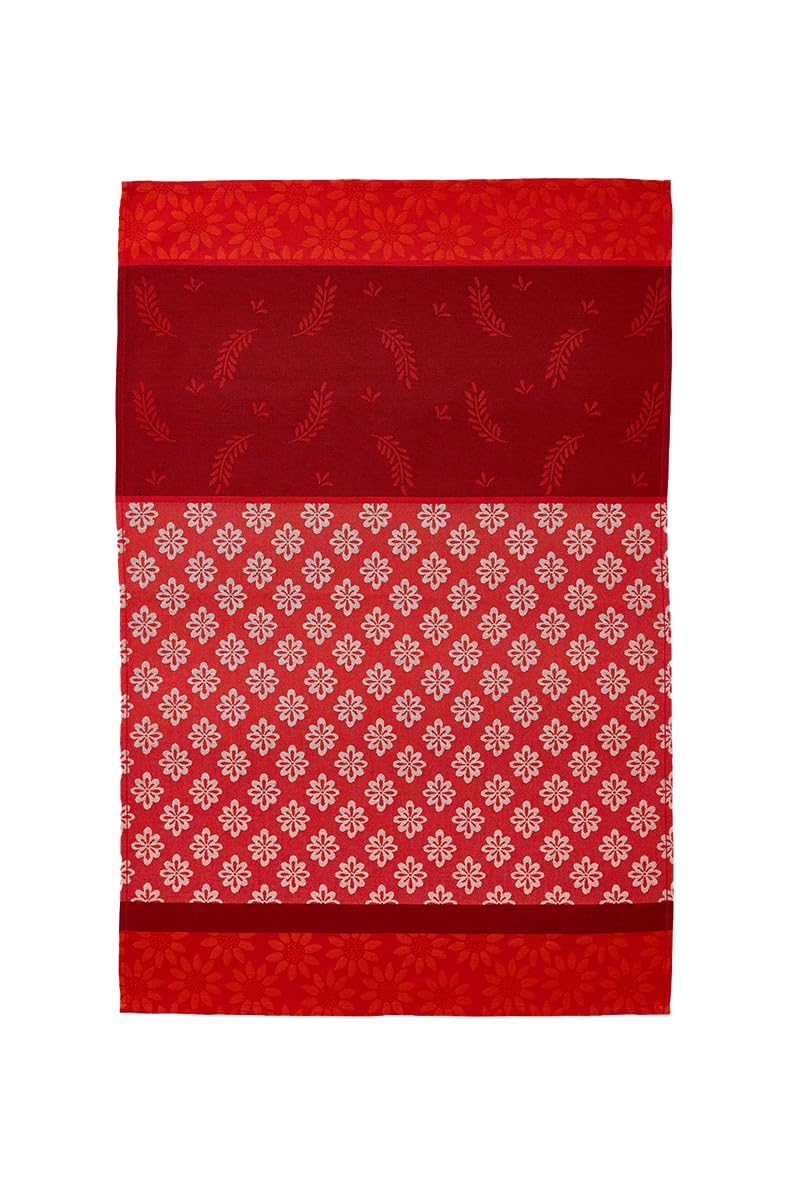 Coucke French Cotton Jacquard Towel, Red bastide Design, 20-Inches by 30-Inches, Red, 100% Cotton