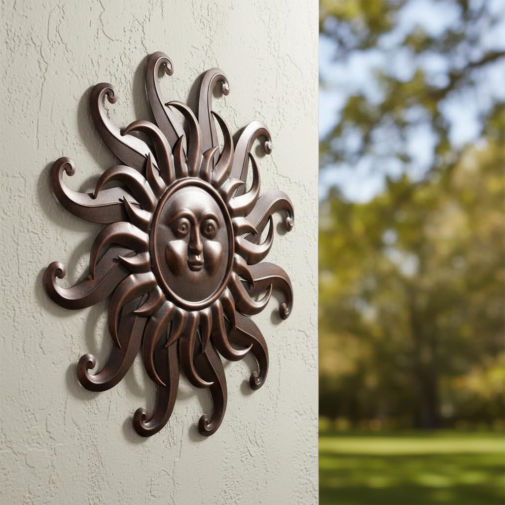 Comfy Hour 25 Inch Large Metal Sun Wall Decor, Sun Face Outdoor