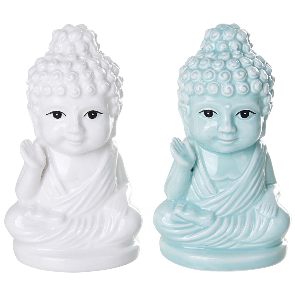 Pacific Trading Buddha Sitting on Lotus Position Salt  Pepper Shaker Set Kitchen Decor Ceramic