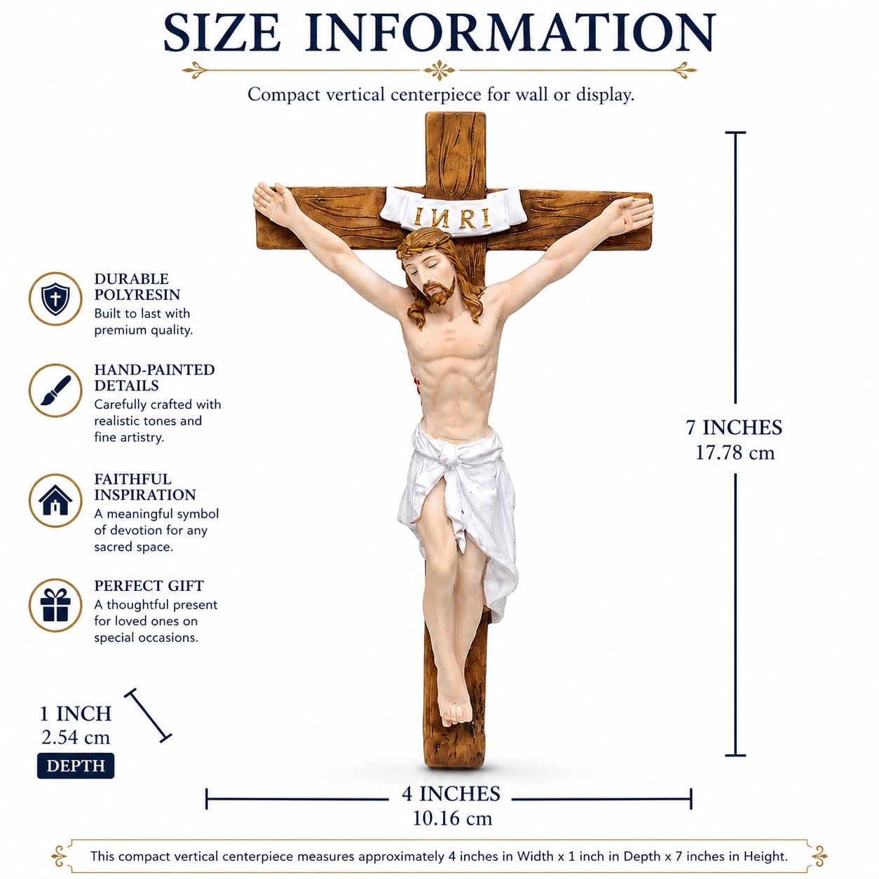 Comfy Hour 7 Inch Wall Crucifix, Jesus Cross with INRI, 1 Unit
