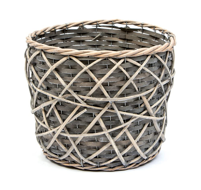 Napco Imports Willow and Wood Woven Planter Cover Basket with Liner, 10-Inch, Grey and Natural