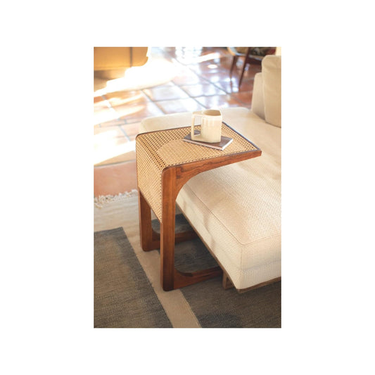 KALALOU Table, 12" X 18" X 24", Multi-colored Woven Cane With Stained Finish