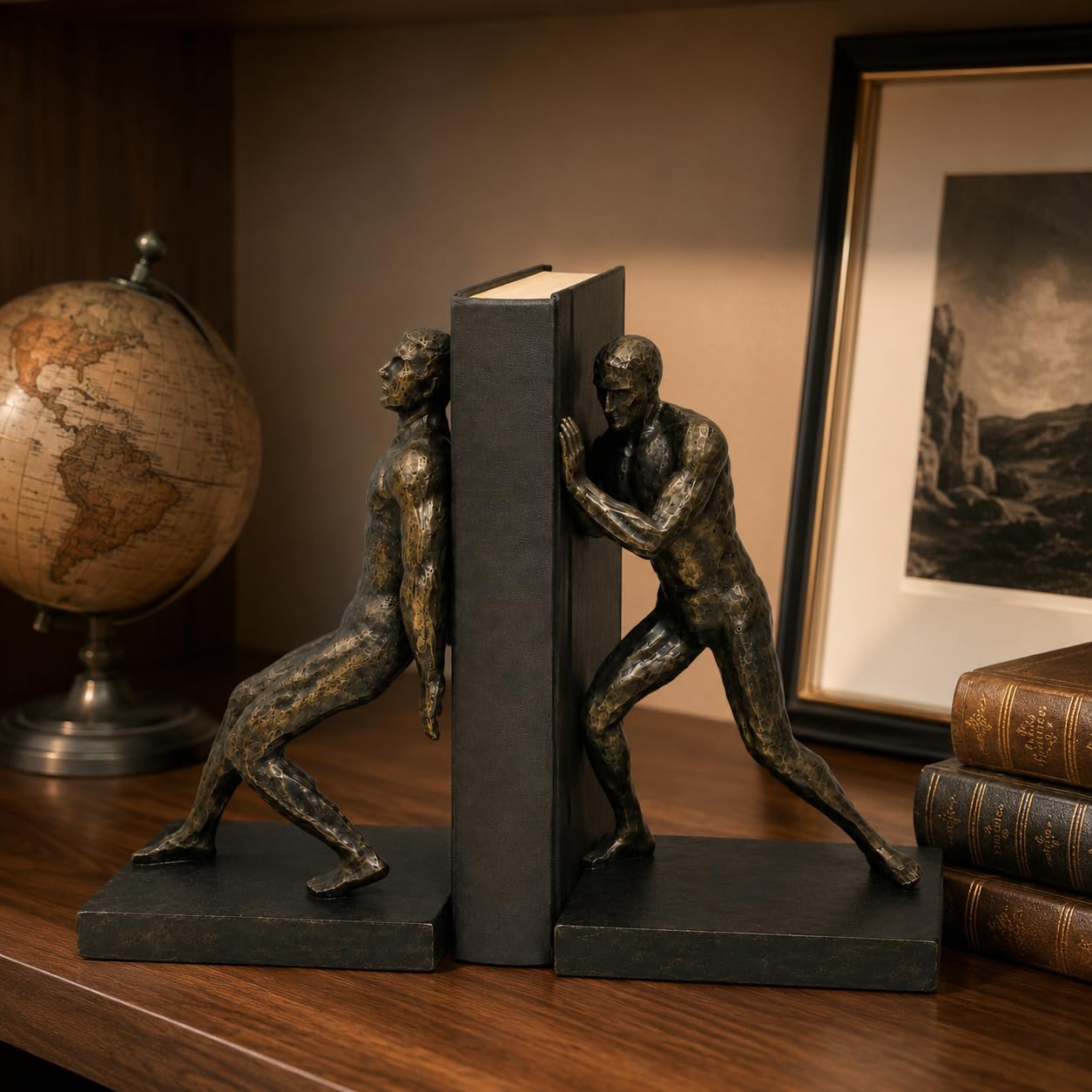 Comfy Hour Farmhouse Home Decor Collection Resin Set of 2 Gymnastic Men Bookends Art Bookends Solid Heavy Weight, Black