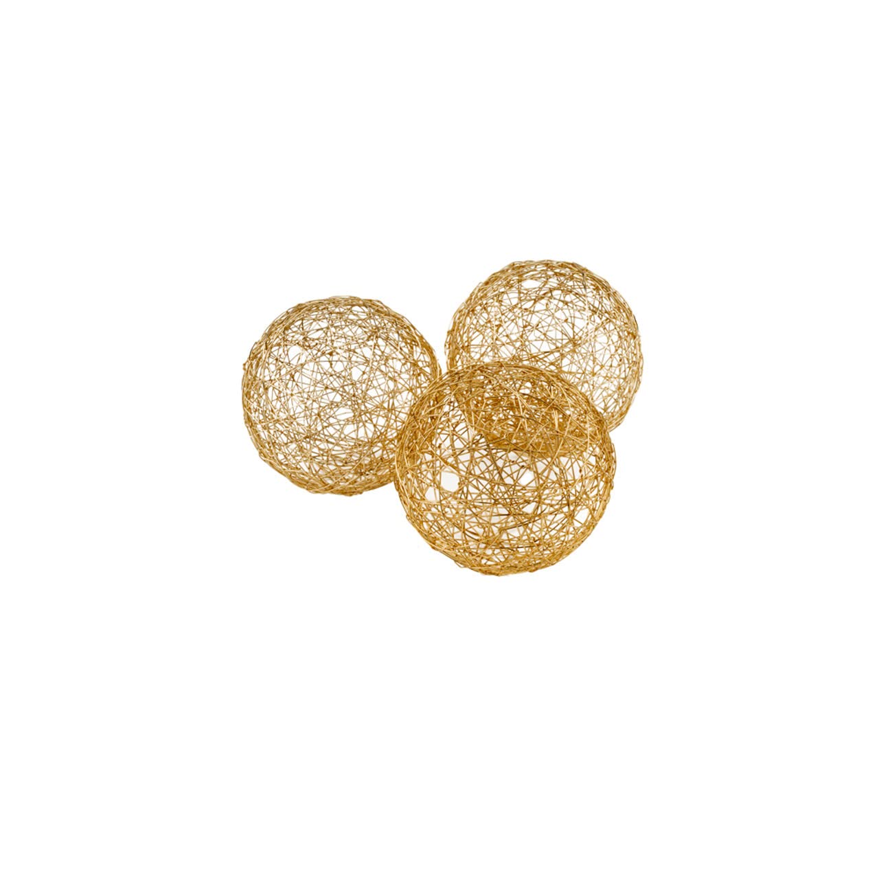 Modern Day Accents Gold D Guita Wire Spheres, Steel, Shiny Plate, Filler, Modern, Box of 3, Tabletop, Home, Office, 3" Diameter
