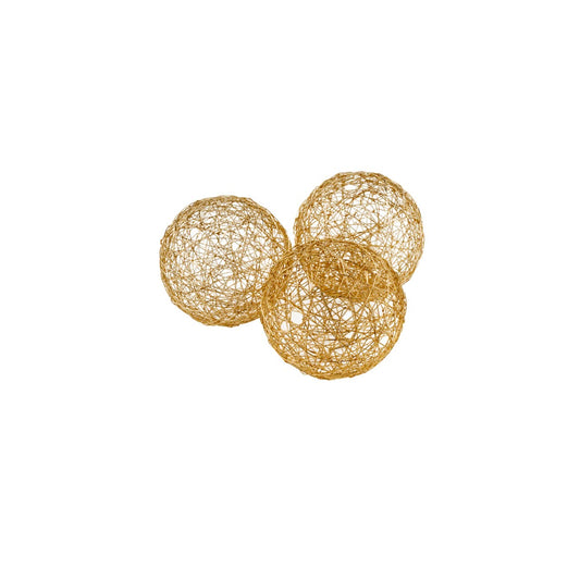 Modern Day Accents Gold D Guita Wire Spheres, Steel, Shiny Plate, Filler, Modern, Box of 3, Tabletop, Home, Office, 3" Diameter