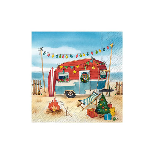 Boston International IHR Winter Holiday Christmas 3-Ply Paper Napkins, 20-Count Lunch Size, Camping At The Sea