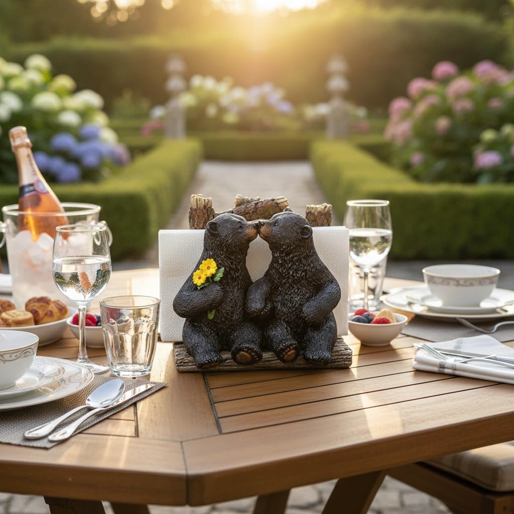 Comfy Hour 5.1 Inch Bear Napkin Holder, Kissing Black Bears