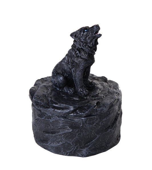 Pacific Trading Giftware Lone Majestic Wolf Mini Resin Trinket Box 3.15 Inches Tall (Black Wolf)