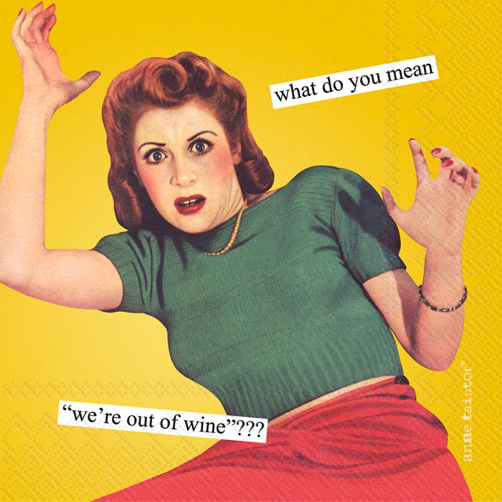 Boston International IHR Anne Taintor, 20 Count Cocktail Beverage Paper Napkins, 5 x 5-Inches, OUT OF WINE