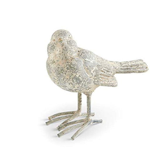 K&K Interiors 4 Inch Distressed Gray Resin Bird W/Metal Legs, 4", White