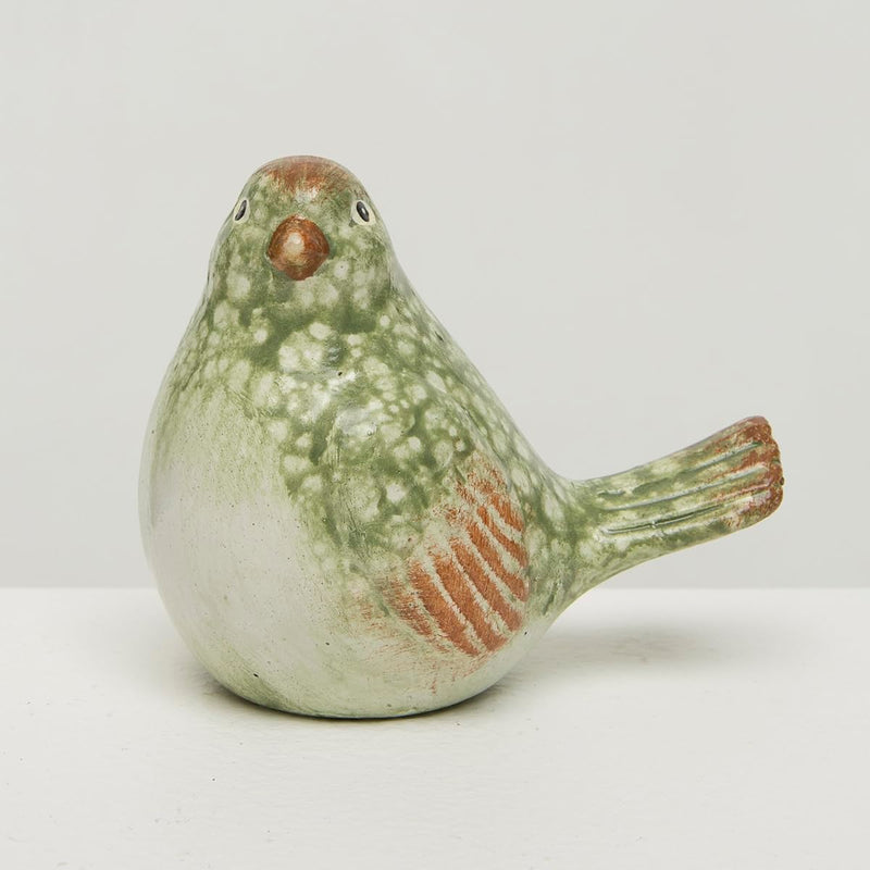 Meravic Glazed Terra Cotta Small Bird Figurine, 3-inch Length, Green and Cream, Tabletop Decoration