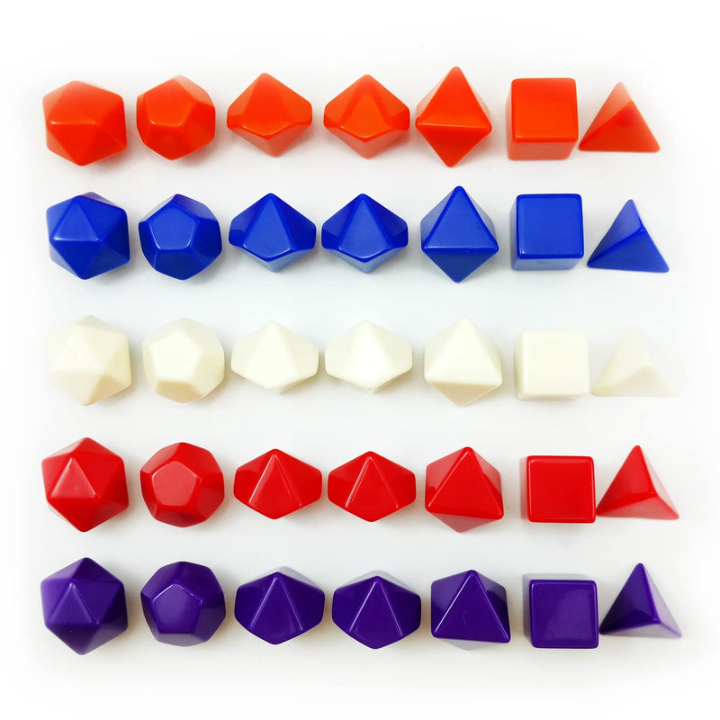 Bescon Blank Polyhedral RPG Dice 35pcs Assorted Colors Set, Solid Colors in Complete Set of 7, One Set for Each Color, DIY Dice