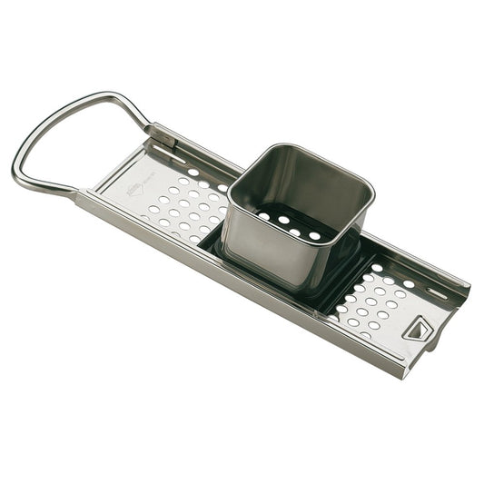 Küchenprofi Spaetzle Plane with Pusher, Professional Grade Stainless Steel Spaetzle Maker, Dumpling Maker, and Potato Ricer