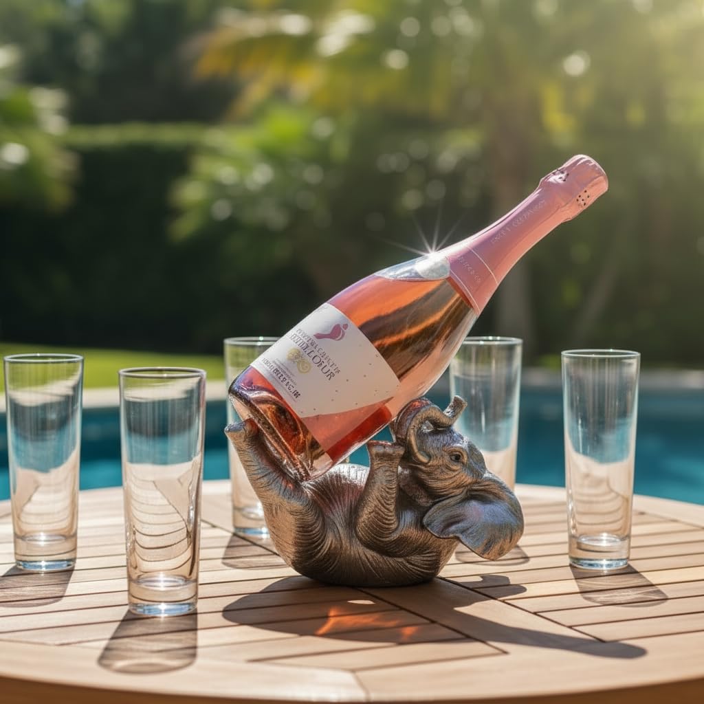 Comfy Hour Our Cute Elephant Friends Collection Resin 5" Silvery Elephant Wine Rack Bottle Holder