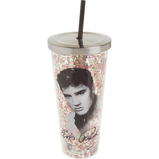 Spoontiques 21301 Elvis Presley Glitter Cup With Straw, Multicolor