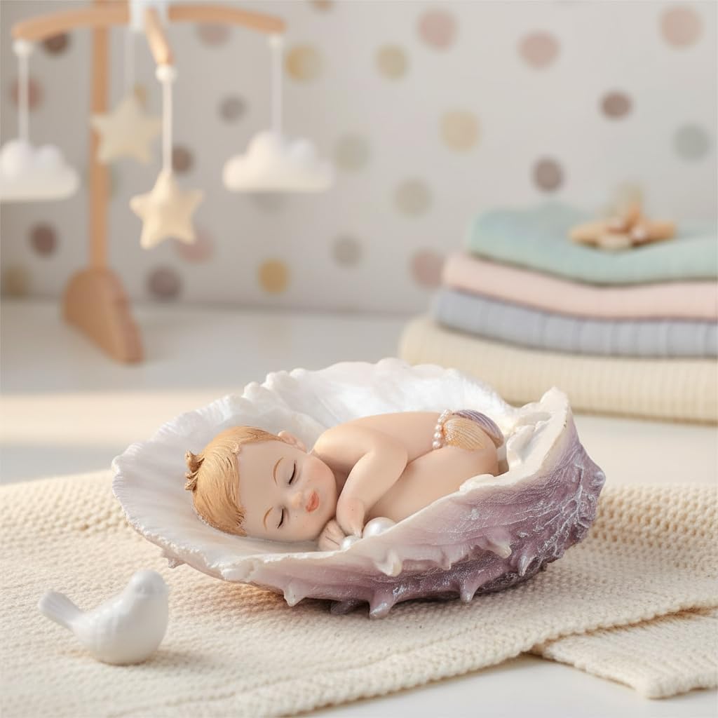 Comfy Hour 4 Inch Sleeping Baby Figurine, Seashell Cherub Statue
