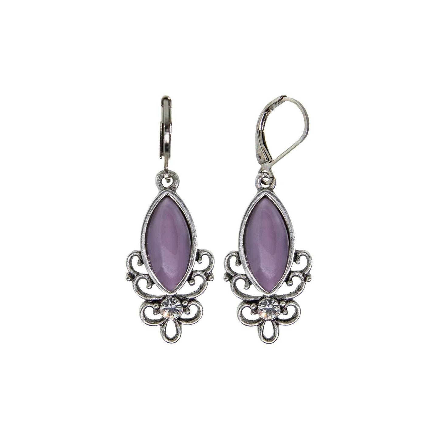 1928 Jewelry Renaissance Amethyst Moonstone Glam Crystal Filigree Drop Earrings
