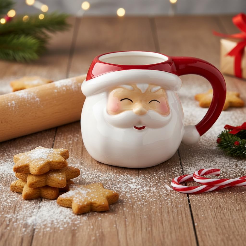 Comfy Hour 4.1 Inch Santa Mug, 3D Santa Face Christmas Mug