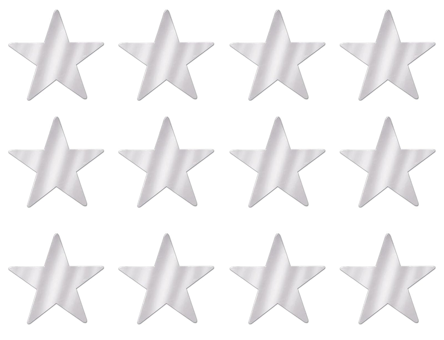 Beistle 57027-S Silver Metallic Star Cutouts, 3-1/2 Inch, 12 Pieces Per Package